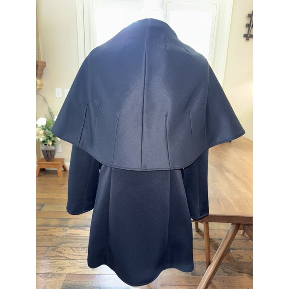L’Atelier Navy Cape Jacket Coat XS Open Front Belted Draped Collar Elegant Layer - Picture 3 of 11